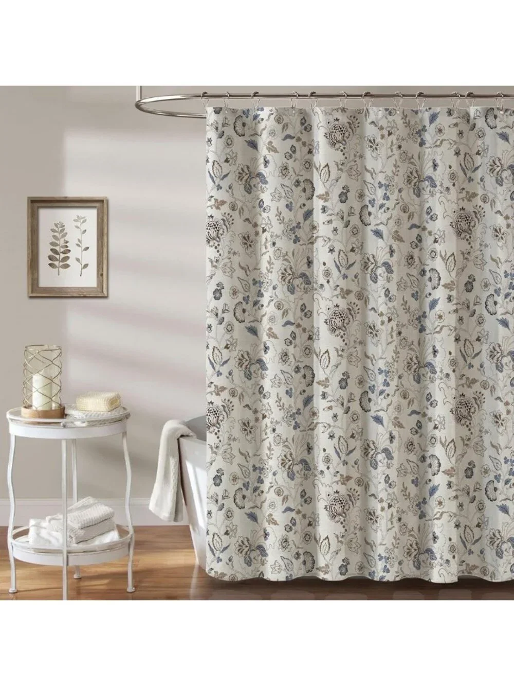 Vintage Farmhouse Linen Shower Curtain | Botanical Floral Boho Bath Decor